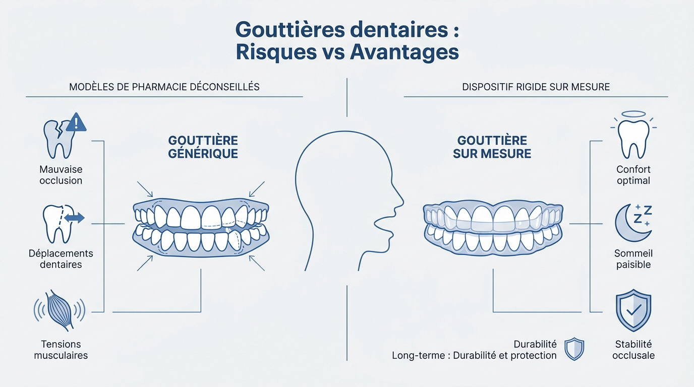 Comparaison entre une gouttière dentaire sur mesure et un modèle standard