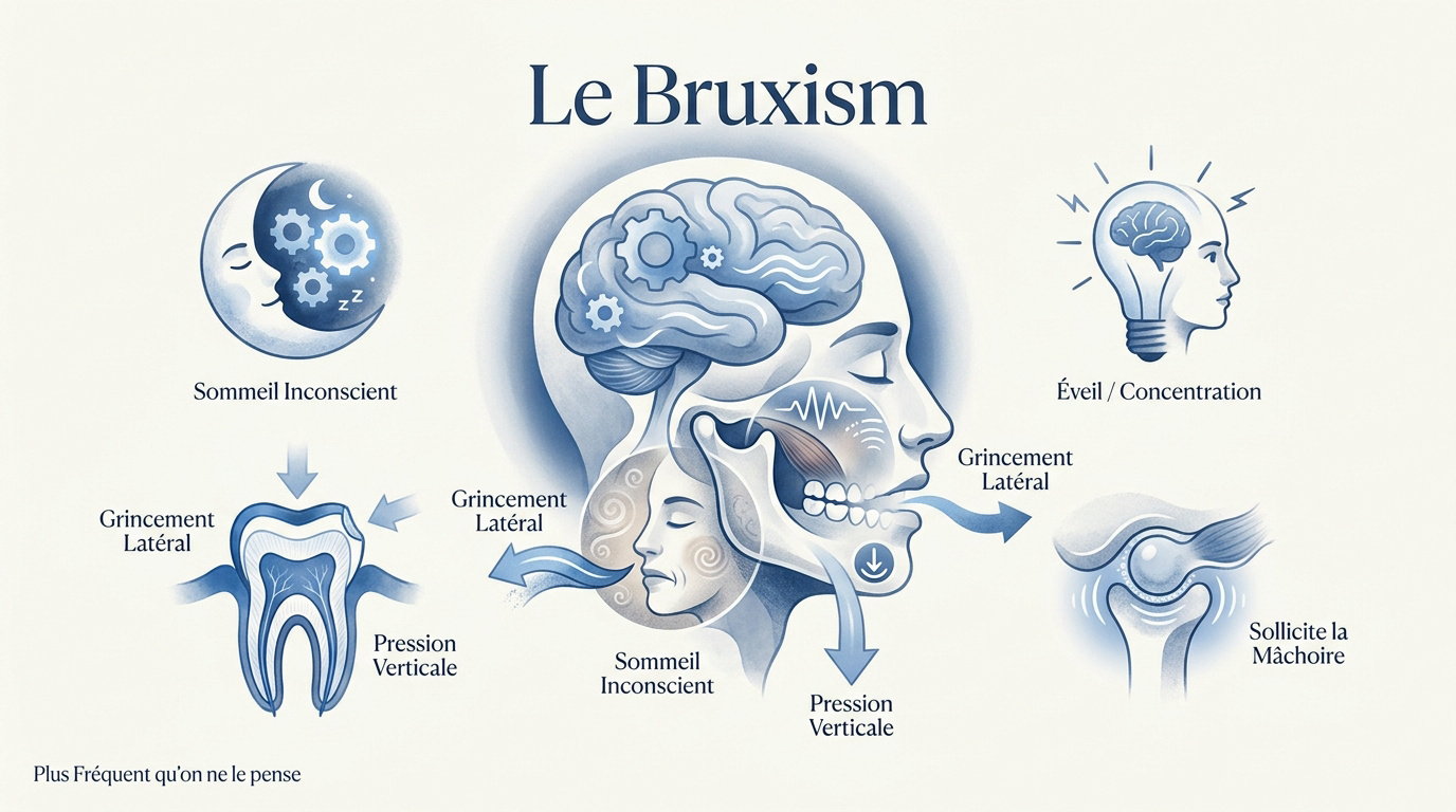 Illustration des effets du bruxisme sur la dentition et la mâchoire