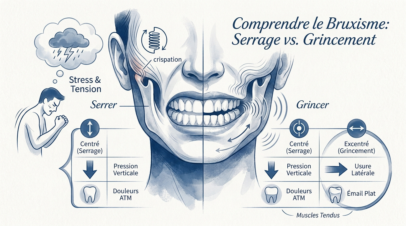 Comparaison entre le serrage de dents et le grincement lié au bruxisme