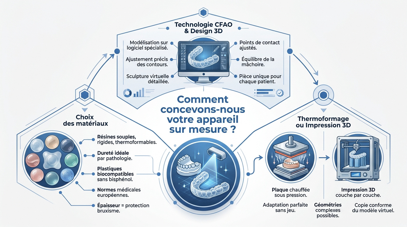 Processus de fabrication d'une gouttière dentaire sur mesure au laboratoire