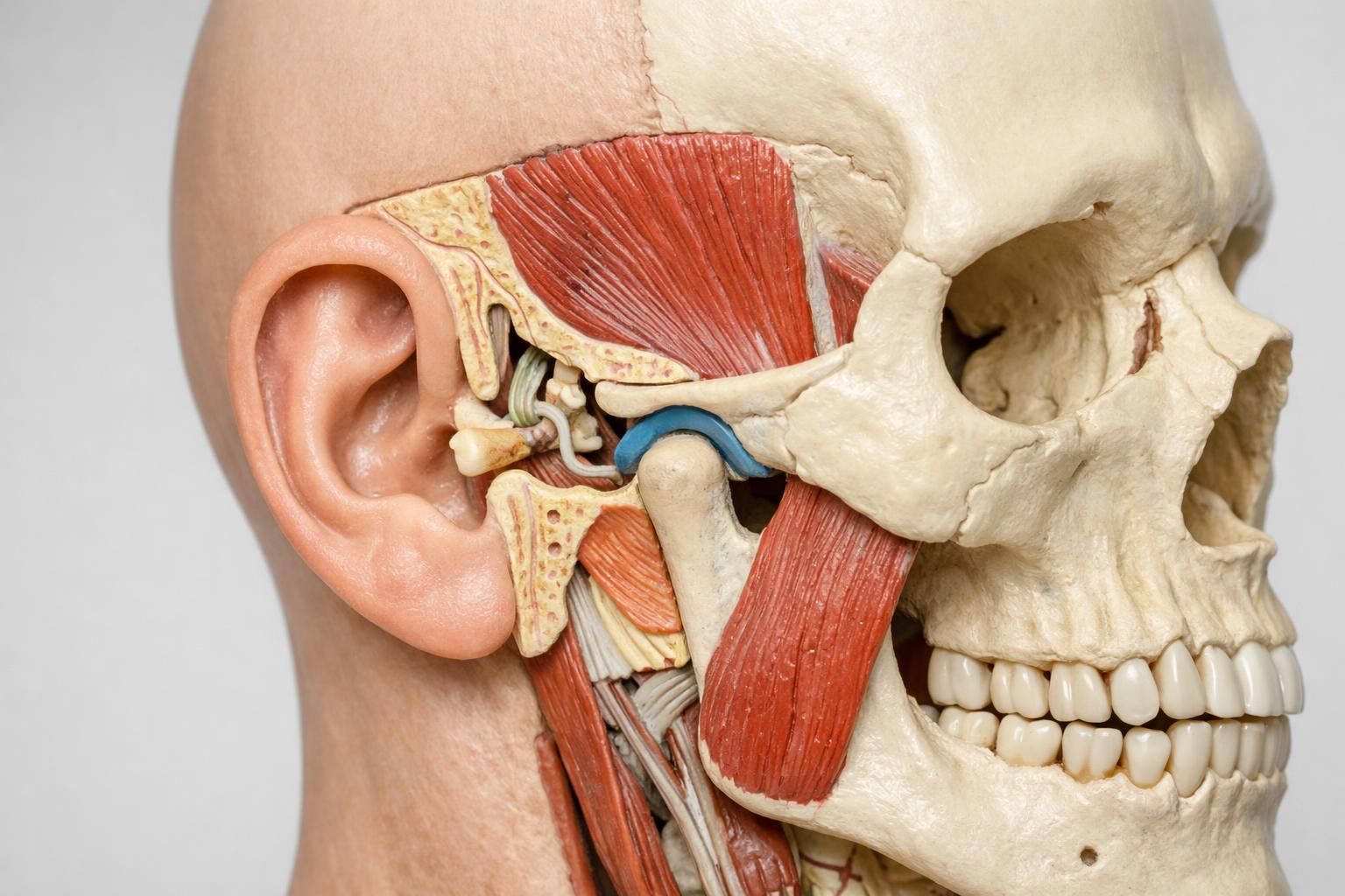 Schéma anatomique de la proximité entre l'oreille et l'articulation de la mâchoire