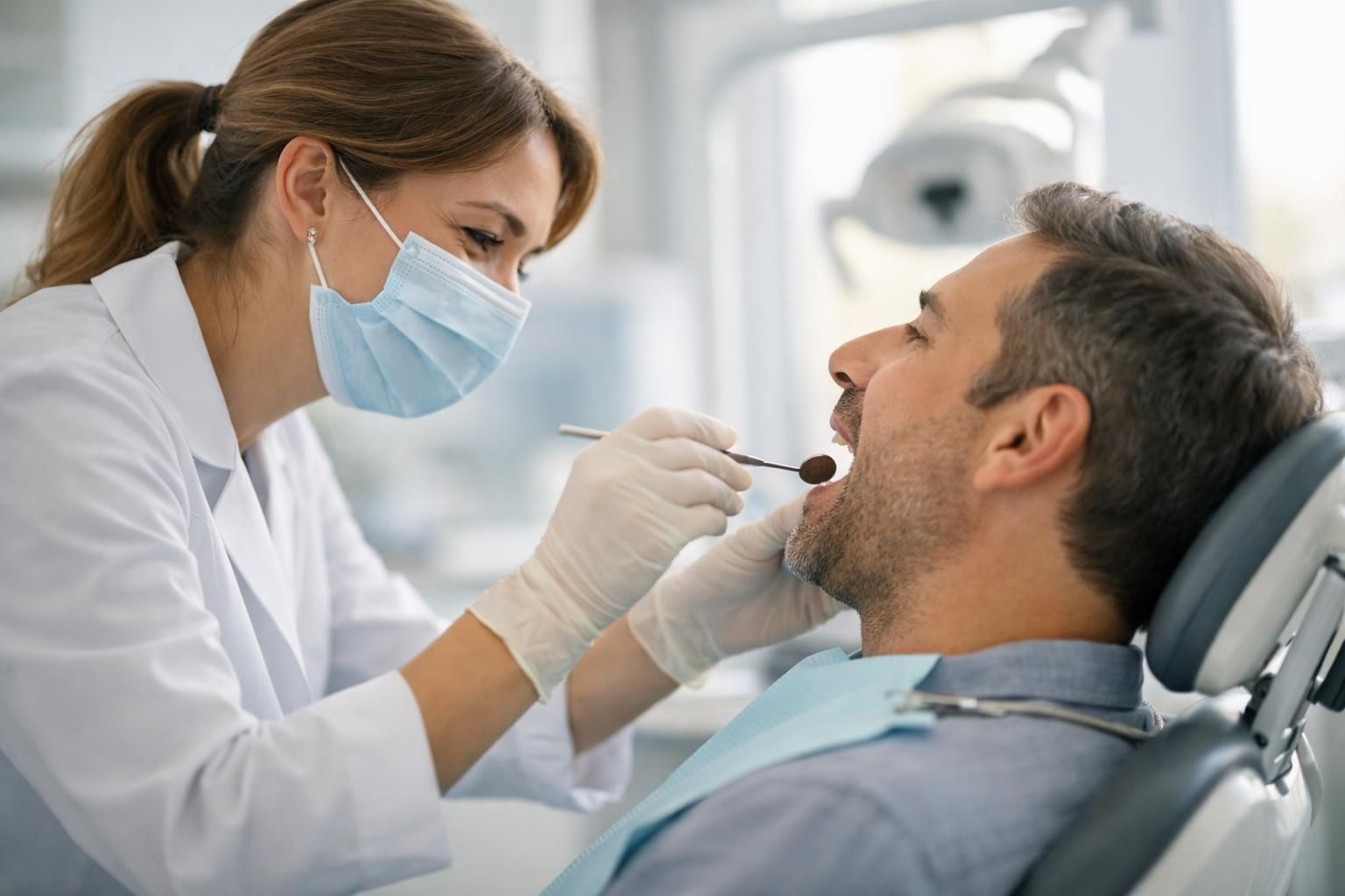 Dentiste examinant la mobilité d'une dent chez un patient adulte
