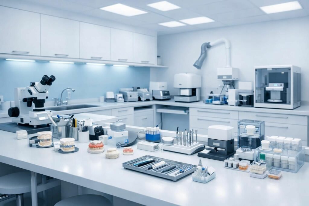 Laboratoire dentaire moderne et lumineux pour la fabrication de gouttieres