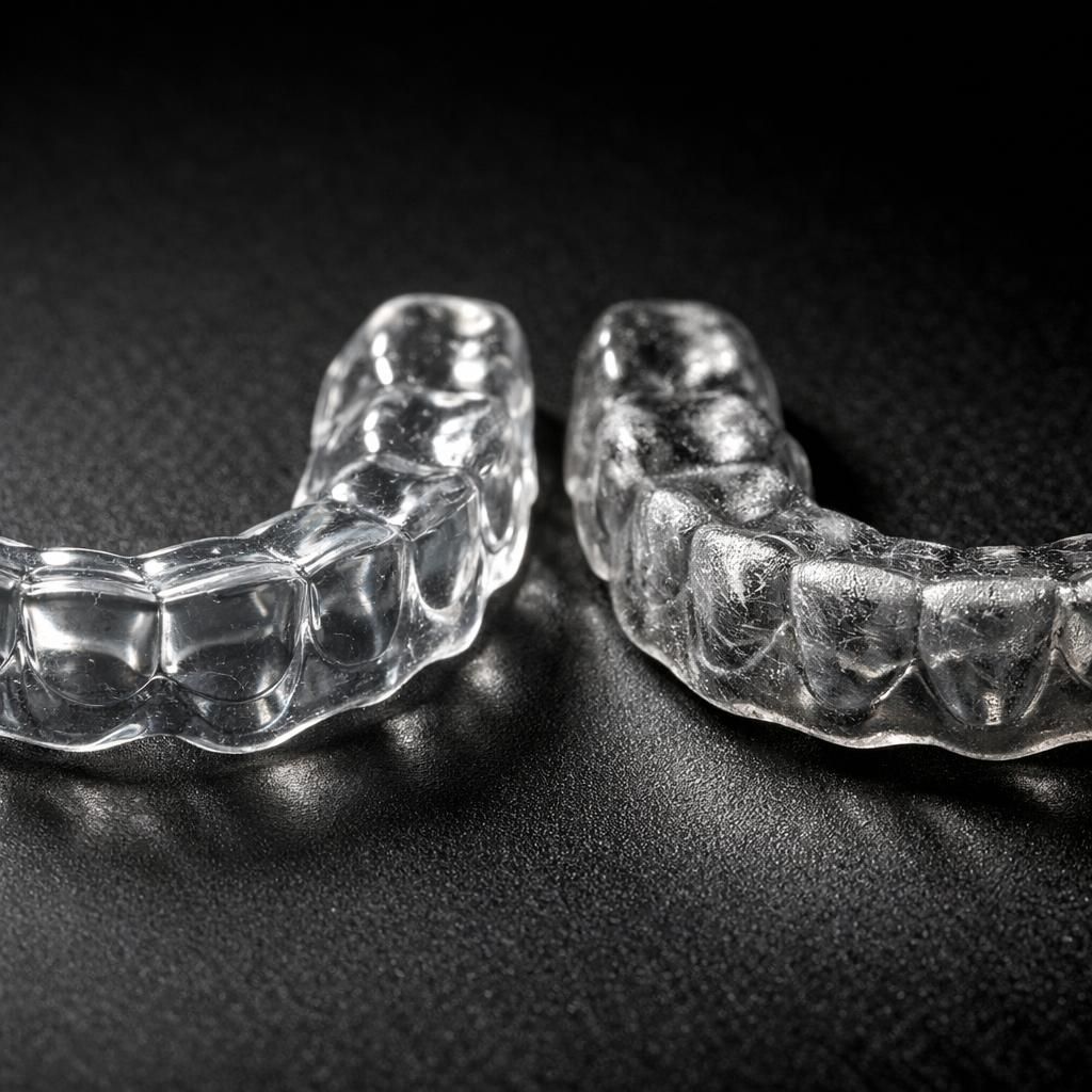 Comparaison macro d'une gouttière neuve et d'une gouttière usée après des mois