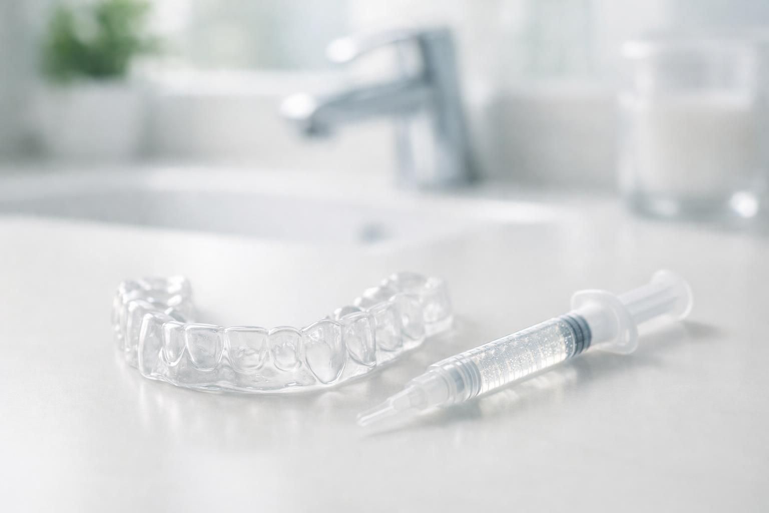 Gouttière de blanchiment sur mesure appliquée pour un contact homogène du gel