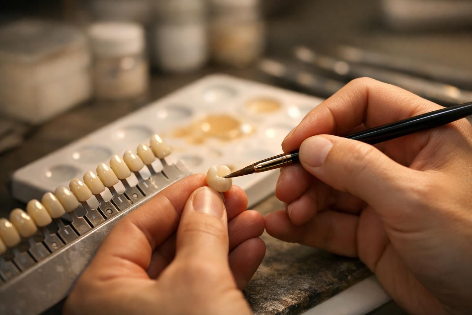 Harmonisation de la teinte d'une couronne au laboratoire dentaire