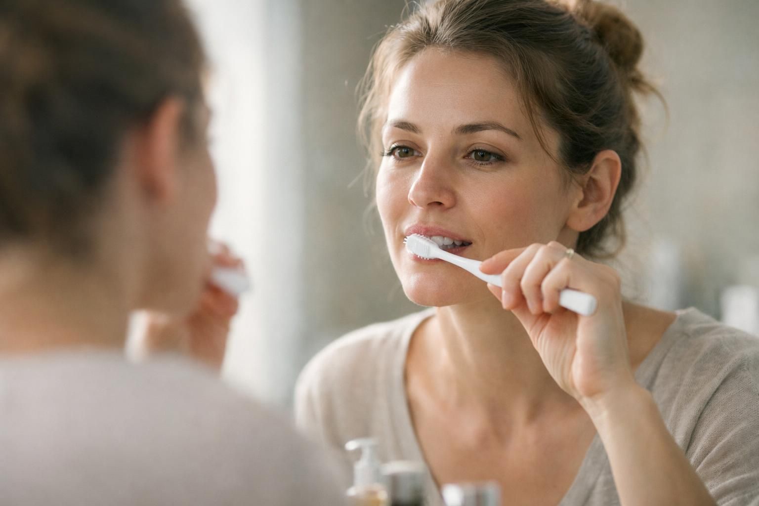Brossage des dents avec un dentifrice blanchissant sur une brosse souple
