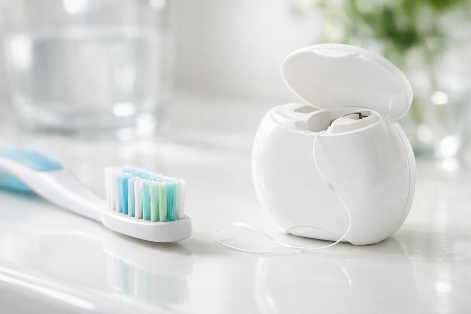Brosse à dents et fil dentaire pour espacer les blanchiments dentaires