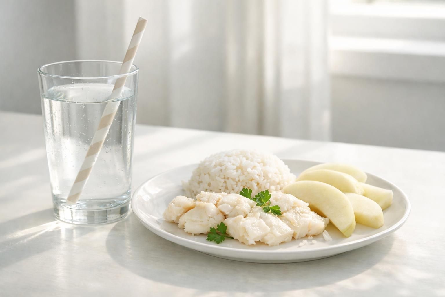 Diète blanche après un blanchiment : aliments clairs et eau à la paille