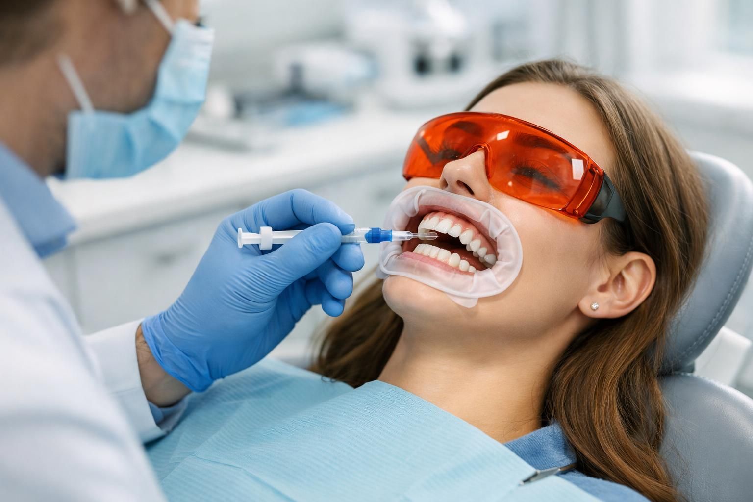 Blanchiment en cabinet au peroxyde d'hydrogène sous contrôle du dentiste