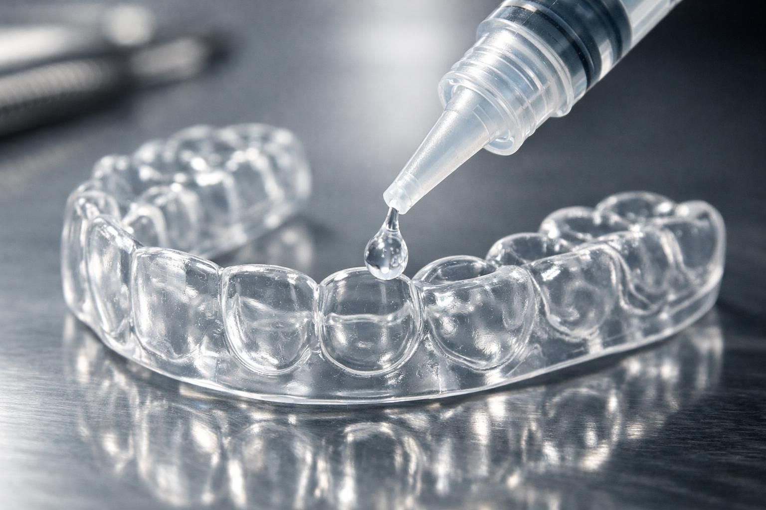 Gel de blanchiment au peroxyde de carbamide appliqué dans une gouttière sur mesure