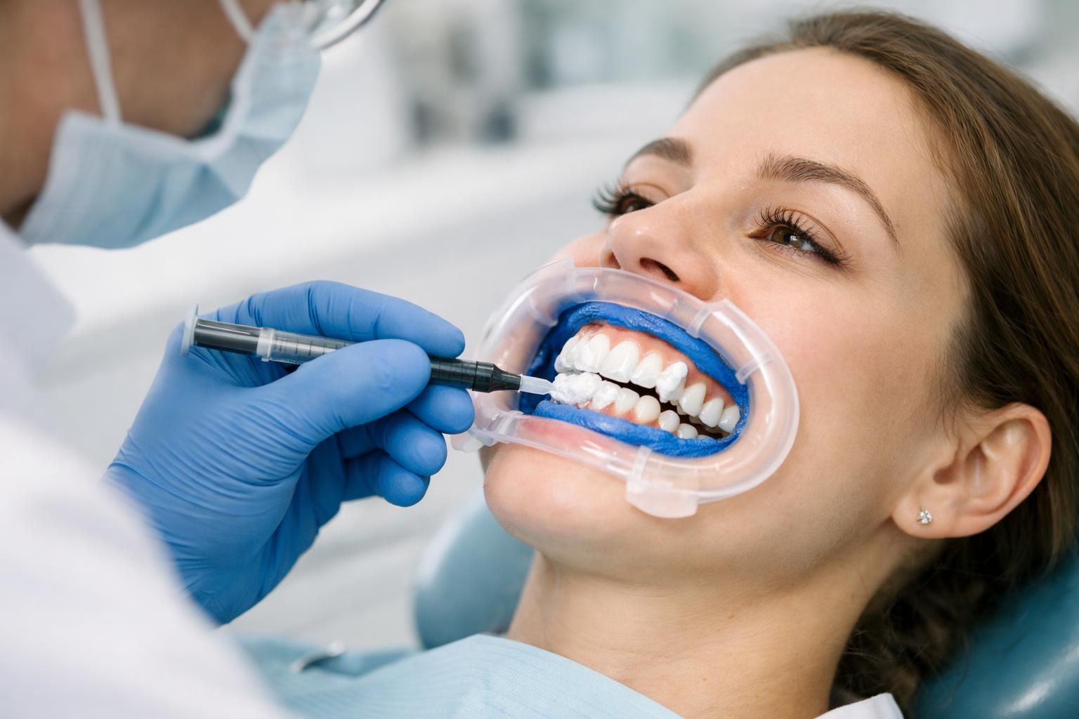 Blanchiment dentaire professionnel en cabinet avec barrière gingivale
