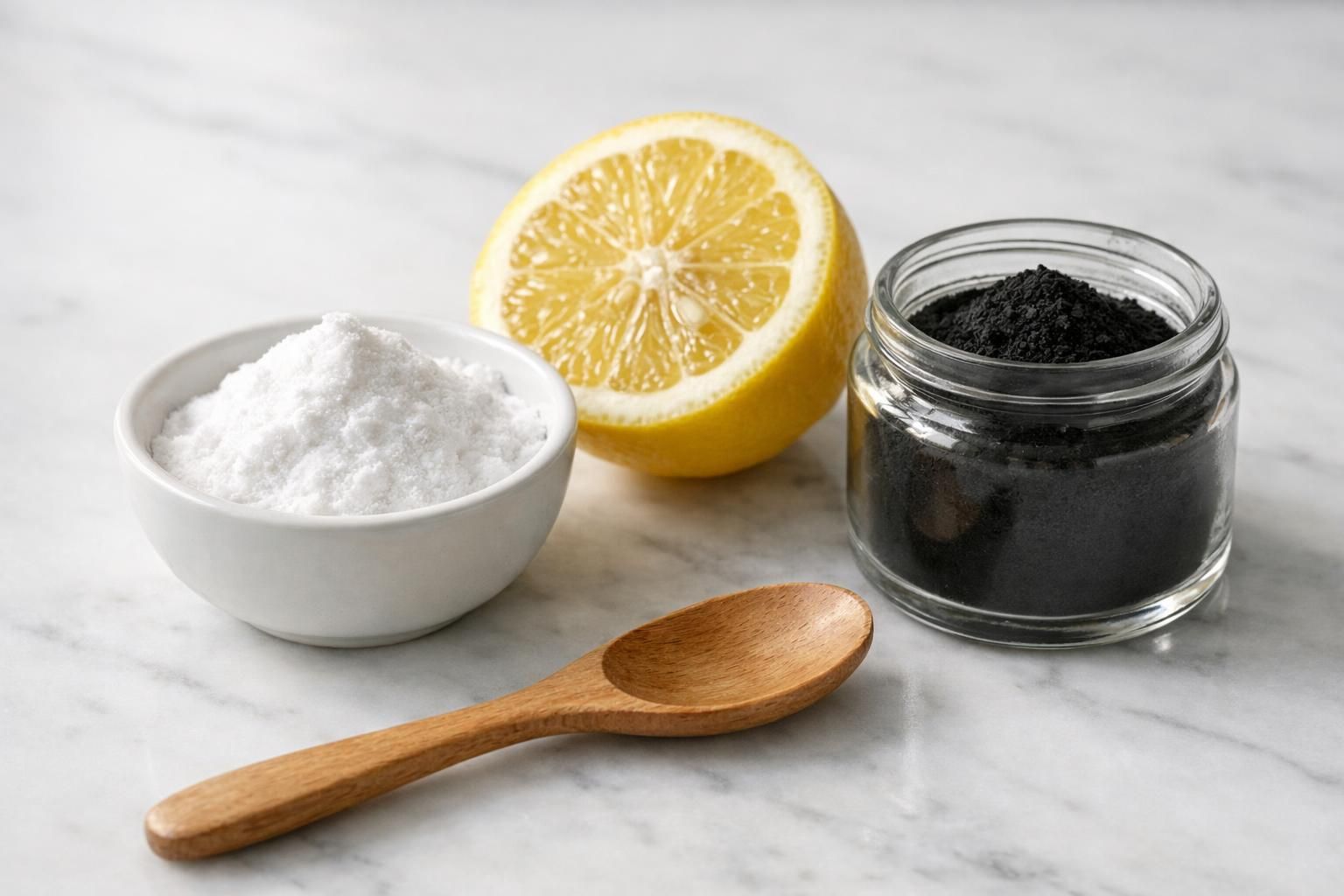 Remèdes maison pour blanchir les dents : bicarbonate, citron et charbon végétal